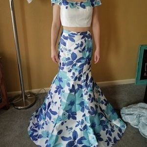 Two piece floral prom dress